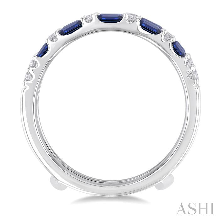 2.1X1.4, 2.9X1.5 & 3.1X1.5 MM Baguette Cut Sapphire and 1/5 Ctw Round Cut Diamond Precious Insert Ring in 14K White Gold