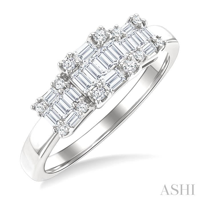 1/2 Ctw Past Present and Future Baguette and Round Cut Diamond Fusion Fashion Ring in 14K White Gold
