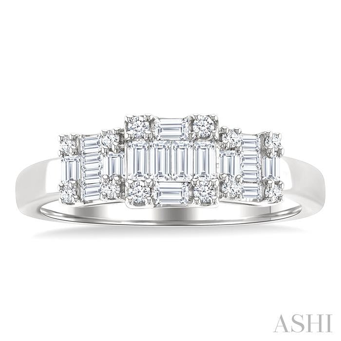 1/2 Ctw Past Present and Future Baguette and Round Cut Diamond Fusion Fashion Ring in 14K White Gold
