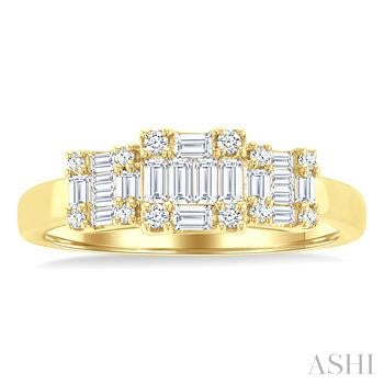 1/2 Ctw Past Present and Future Baguette and Round Cut Diamond Fusion Fashion Ring in 14K Yellow Gold