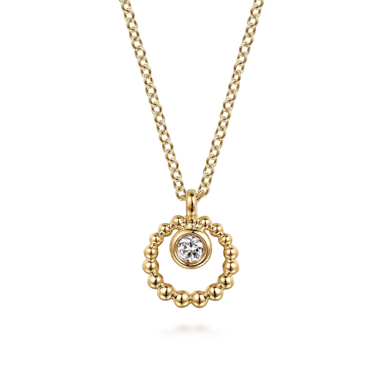 Gabriel & Co. 14K Yellow Gold Bujukan and White Sapphire Pendant Necklace .07CTW