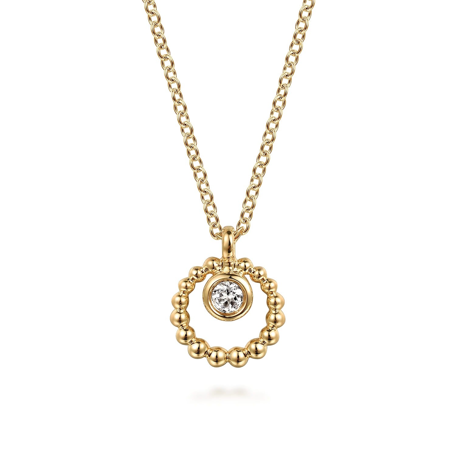 Gabriel & Co. 14K Yellow Gold Bujukan and White Sapphire Pendant Necklace .07CTW