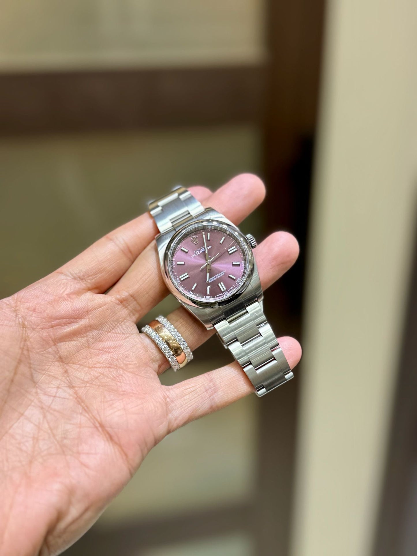 Rolex 116000 Stainless Steel 36mm Purple stick dial with smooth bezel