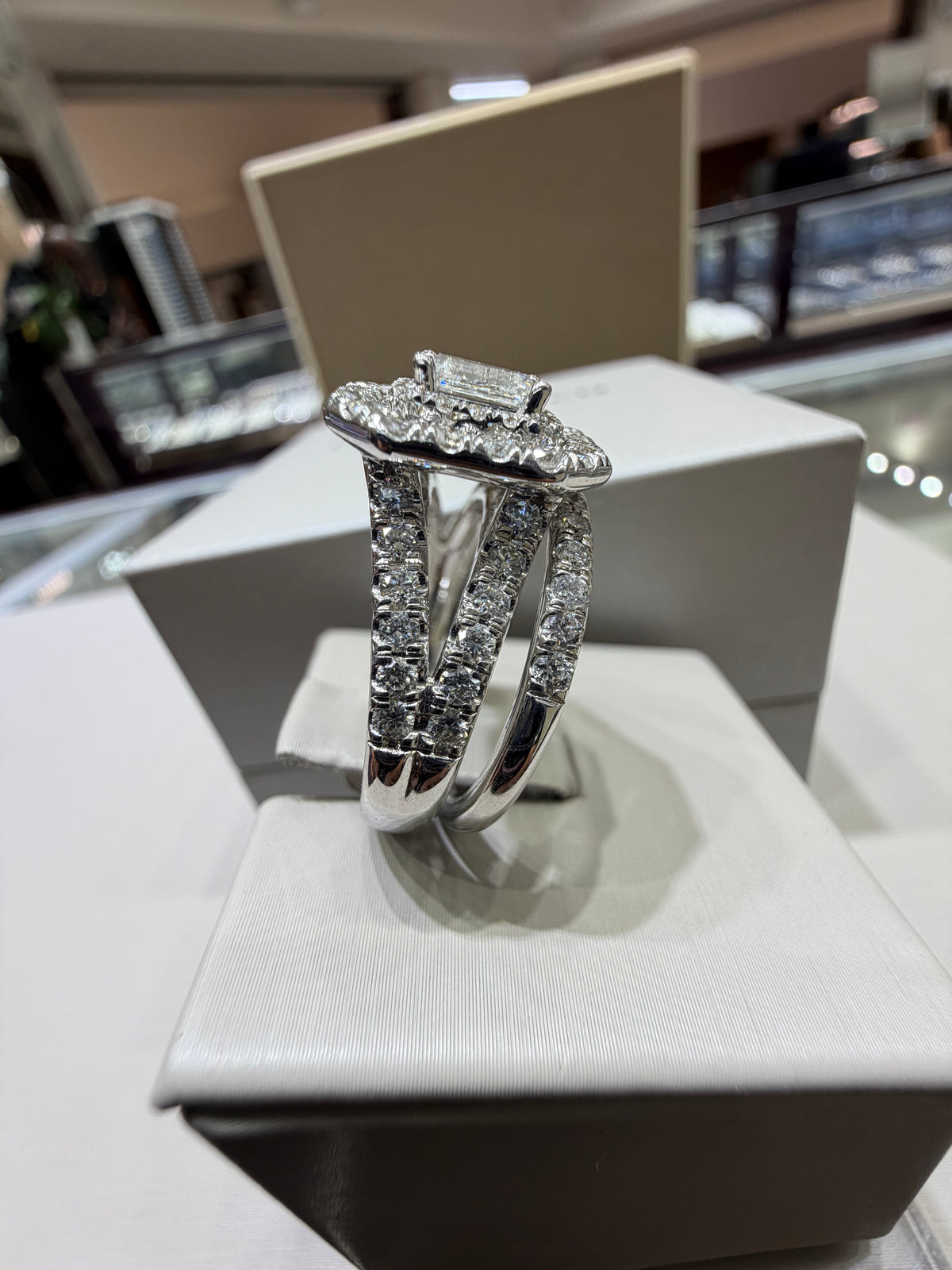 14k White Gold 1.97 CTW Natural Emerald-Cut Diamond Double Halo Wedding Set