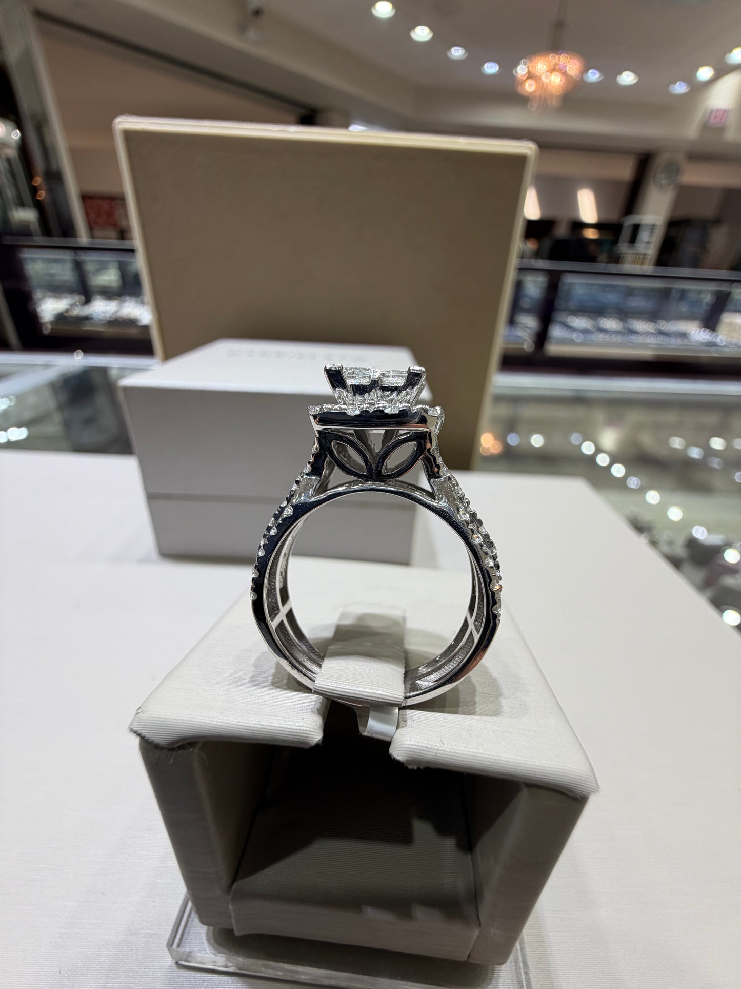2.65 CTW Natural Diamond Princess Cut Composite Cushion Halo Engagement Ring in 14K White Gold