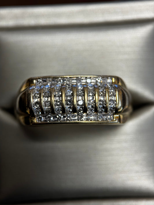 Men's 10K Yellow Gold Wide Diamond Round Cut Band Ring (1/2 ct)