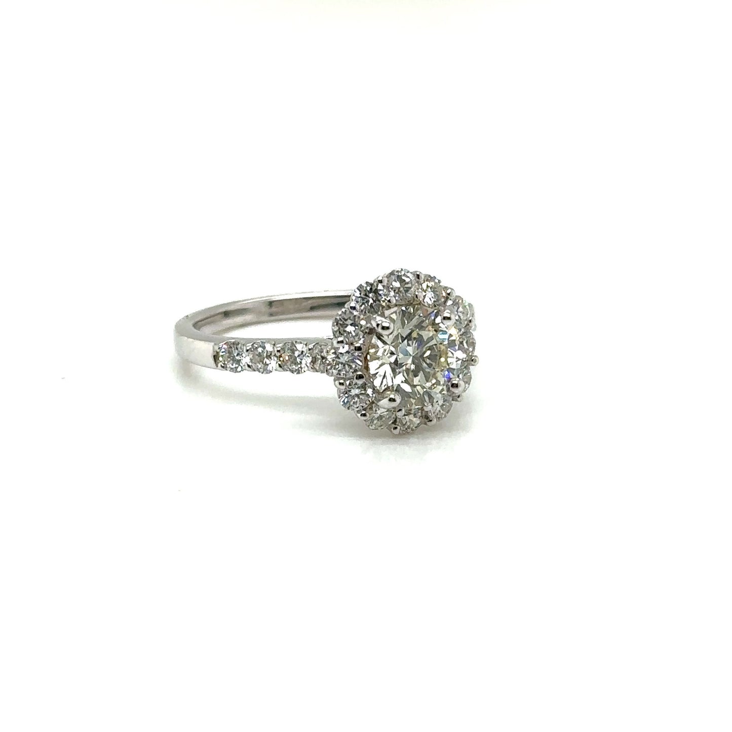 14k White Gold 2.21 Carat Round Shaped Halo Diamond Bridal Engagement Ring