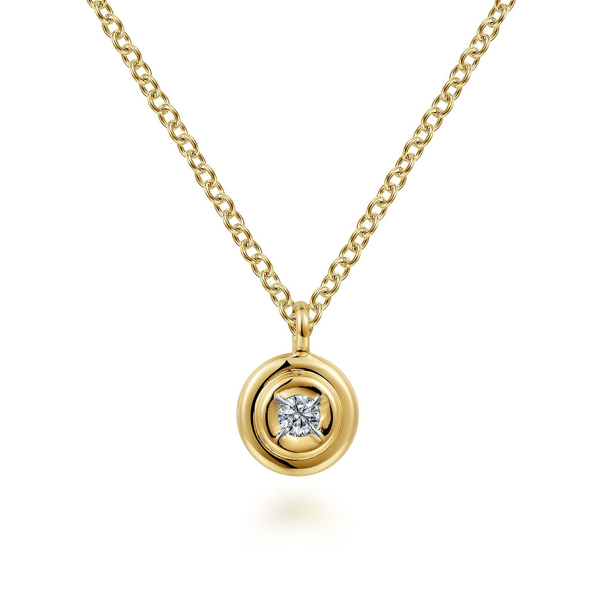 Gabriel & Co. 14K Yellow Gold Round Diamond Pendant Necklace .04CTW