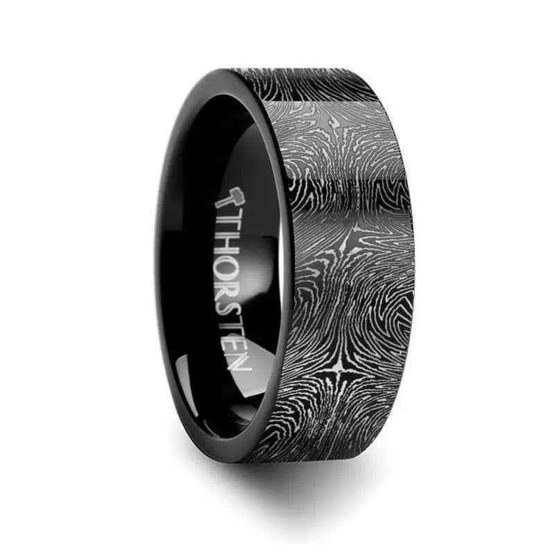 Damascus Steel Pattern Engraving Black Tungsten Engraved Ring - 4mm - 12mm - 8mm