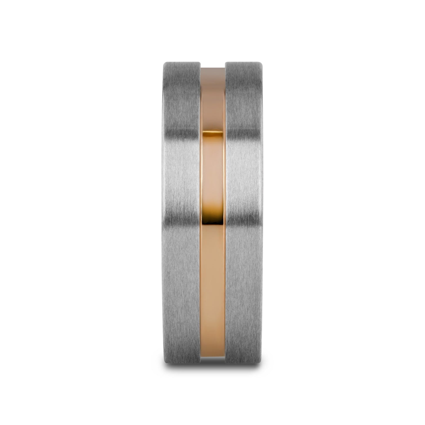 MARS Titanium Flat Brushed Finished Men's Wedding Ring With Rose Gold Plated Groove Center - 8mm