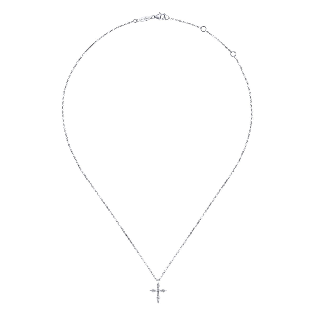 Gabriel & Co. 14K White Gold Sculpted Diamond Cross Pendant Necklace Kaslique 17.5 .09CTW