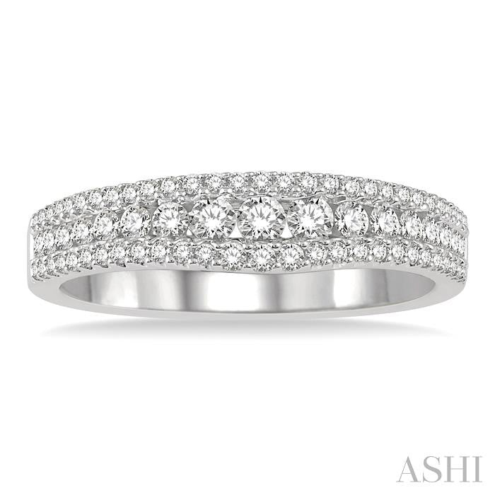 1/2 Ctw Triple Row Round Cut Diamond Wedding Band in 14K White Gold