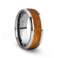STAVE Whiskey Barrel Inlaid Titanium Men's Wedding Band With Domed Polished Edges Made From Genuine Whiskey Barrels - 8m