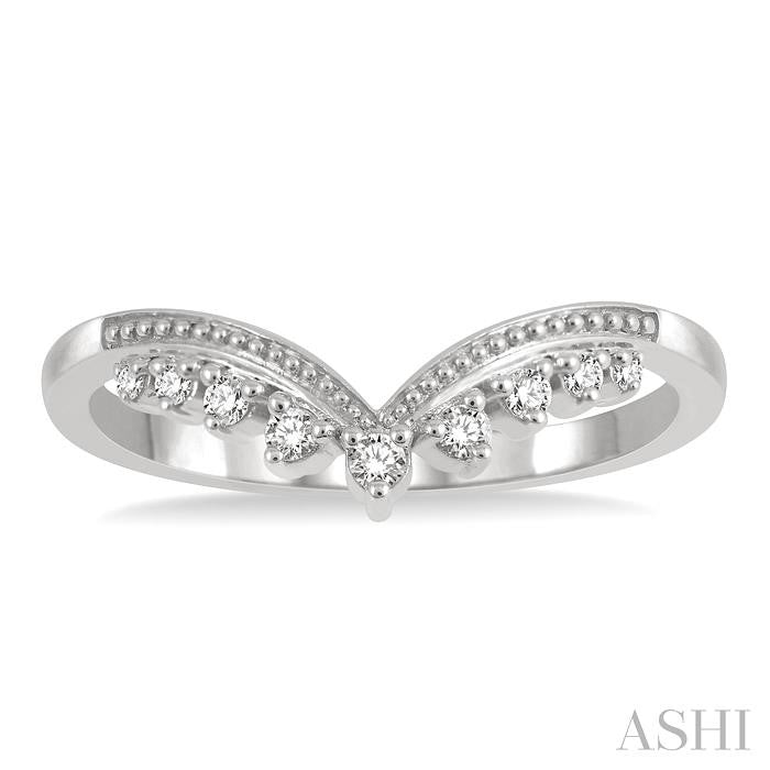 1/10 Ctw Chevron Round Cut Diamond Highlighted Wedding Ring in 14K White Gold