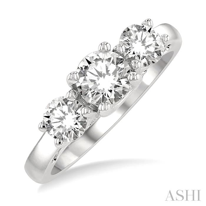 1 1/2 Ctw Past Present and Future Round Cut Diamond Precious Ring in 14K White Gold