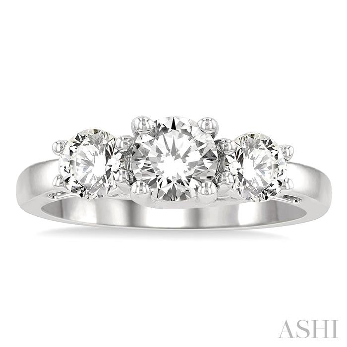 1 1/2 Ctw Past Present and Future Round Cut Diamond Precious Ring in 14K White Gold