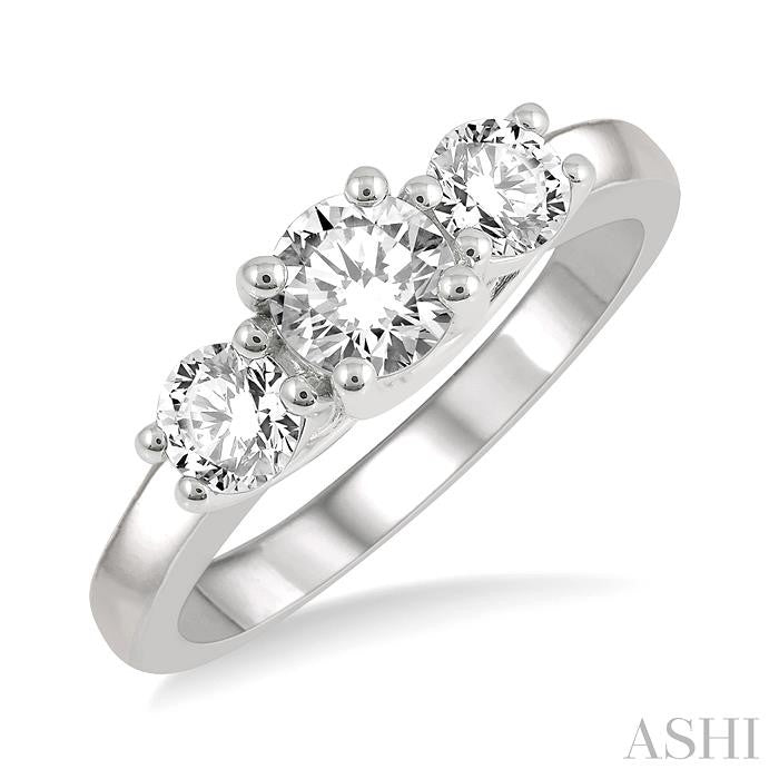 1 Ctw Round Cut Diamond Three-Stone Past Present and Future Ring in 14K White Gold