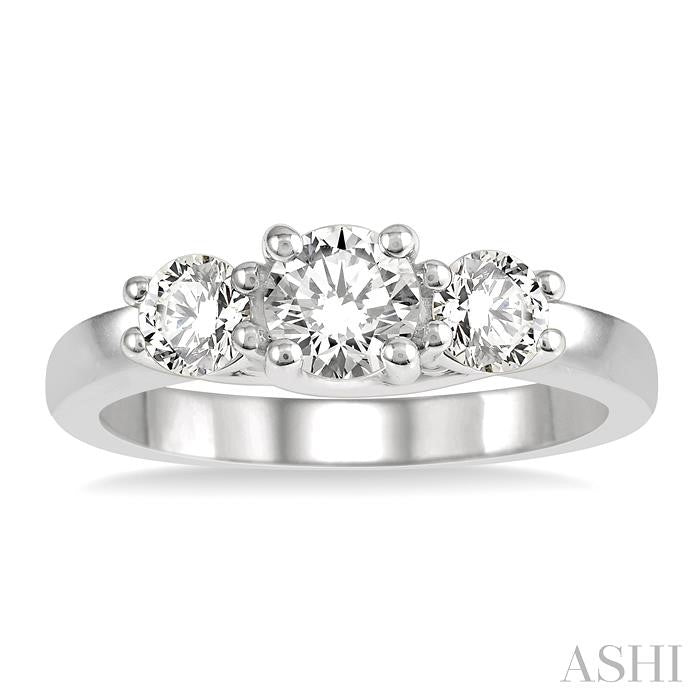 1 Ctw Round Cut Diamond Three-Stone Past Present and Future Ring in 14K White Gold
