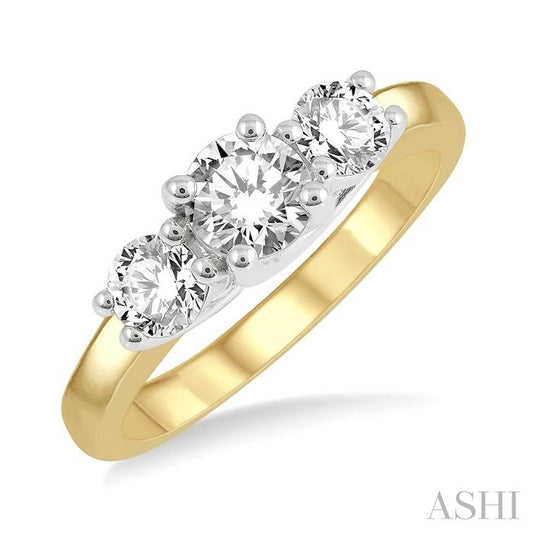 1 Ctw Round Cut Diamond Three-Stone Past Present and Future Ring in 14K Yellow and White Gold