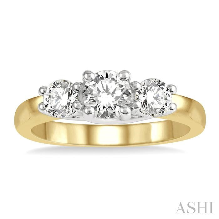 1 Ctw Round Cut Diamond Three-Stone Past Present and Future Ring in 14K Yellow and White Gold