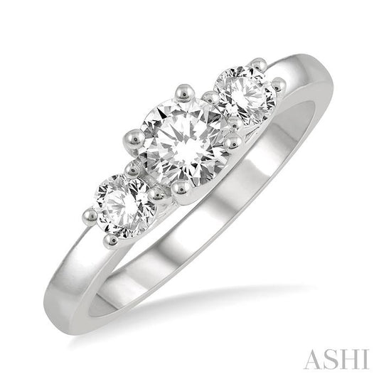 3/4 Ctw Round Cut Diamond Three-Stone Past Present and Future Ring in 14K White Gold