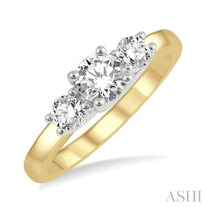 3/4 Ctw Round Cut Diamond Three-Stone Past Present and Future Ring in 14K Yellow and White Gold