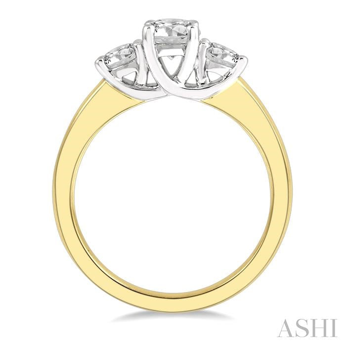 3/4 Ctw Round Cut Diamond Three-Stone Past Present and Future Ring in 14K Yellow and White Gold