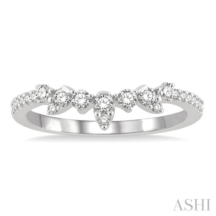 1/4 Ctw Alternating Marquise and Circular Mount Round Cut Diamond Curved Wedding Band in 14K White Gold