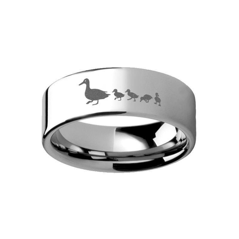 Duck Duckling Landscape Engraved Flat Tungsten Ring - 4mm - 12mm - 6mm