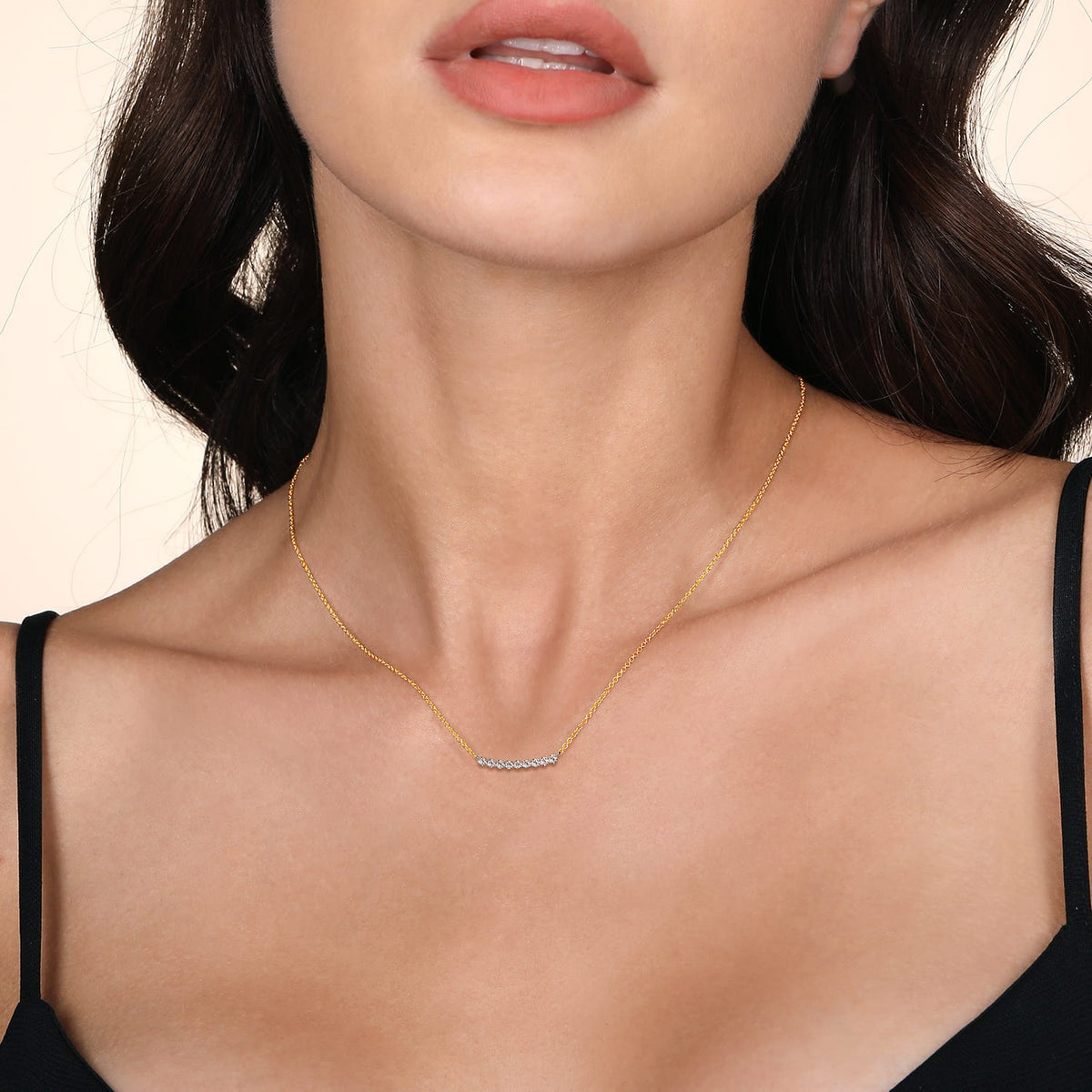 Gabriel & Co. 14K White and Yellow Gold White Sapphire Bar Necklace .25CTW