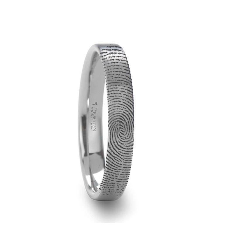 Fingerprint Engraved Flat Pipe Cut Tungsten Brushed Ring - Mercury - 4mm - 12mm - 6mm