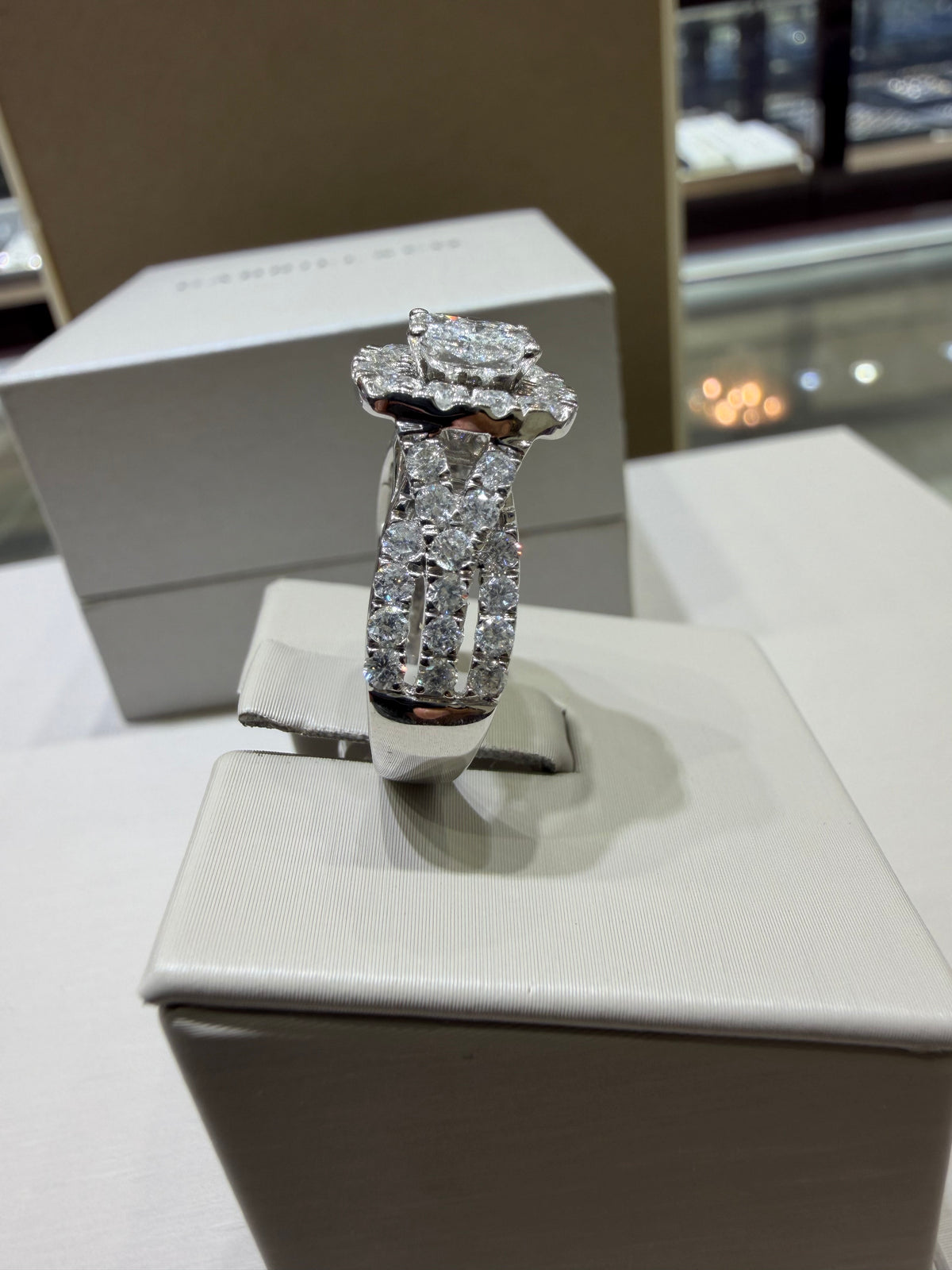 14K White Gold 2.00 CTW Radiant-Shaped Composite Diamond Halo Engagement Ring