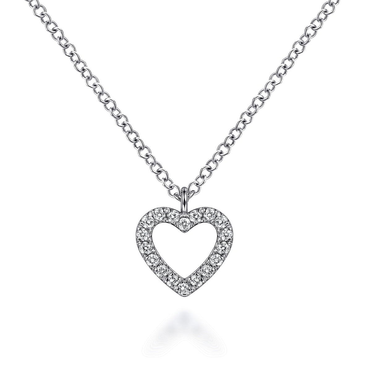 Gabriel & Co. 14K White Gold Open Heart Diamond Pendant Necklace 1/10CTW