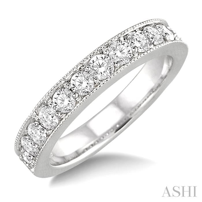 1 Ctw Round Cut Diamond Wedding Band in 14K White Gold