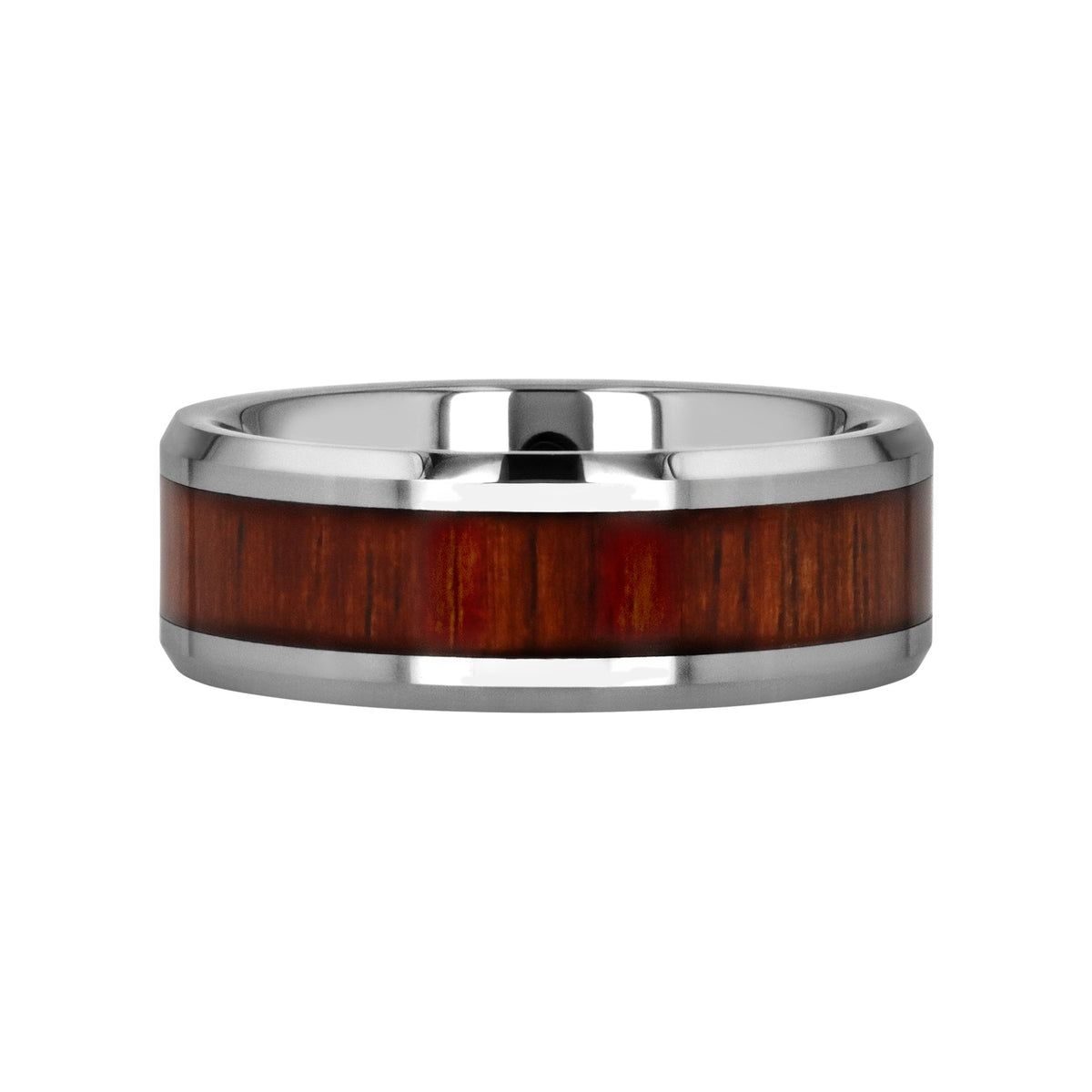 KONA Koa Wood Inlaid Tungsten Carbide Ring with Bevels - 4mm - 12mm - 8mm