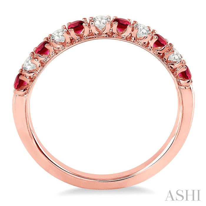 2.2 MM Round Cut Ruby and 1/5 Ctw Round Cut Diamond Precious Band in 14K Rose Gold