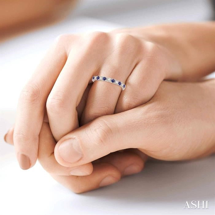 2.2 MM Round Cut Sapphire and 1/5 Ctw Round Cut Diamond Precious Band in 14K White Gold