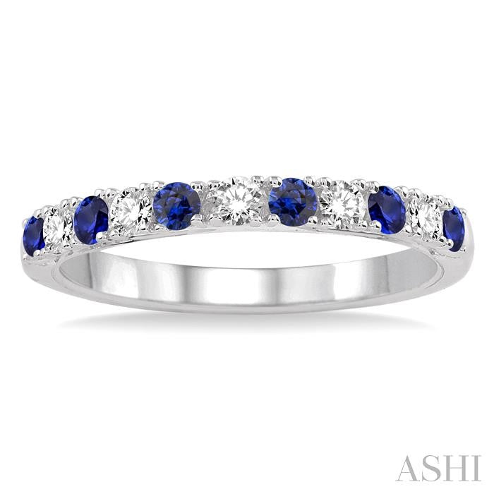 2.2 MM Round Cut Sapphire and 1/5 Ctw Round Cut Diamond Precious Band in 14K White Gold