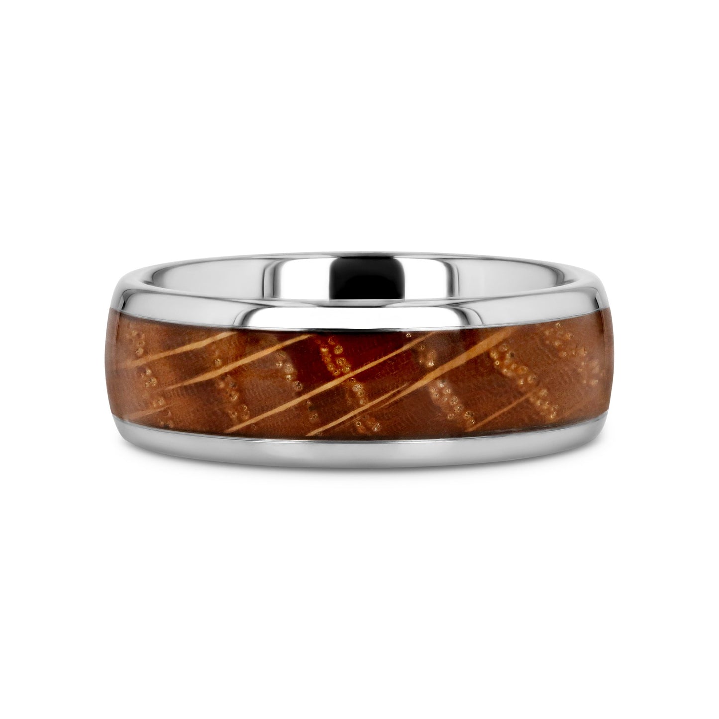 FORMENT Whiskey Barrel Inlaid Tungsten Men's Wedding Band With Domed Polished Edges Made From Genuine Whiskey Barrels - 