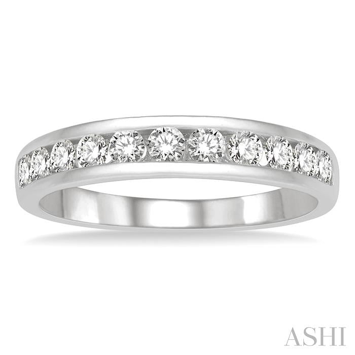 1/2 Ctw Channel Set 11 Stone Round Cut Diamond Wedding Band in 14K White Gold