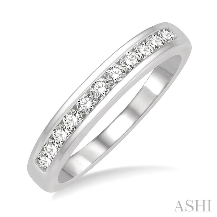 1/3 Ctw Channel Set 11 Stone Round Cut Diamond Wedding Band in 14K White Gold