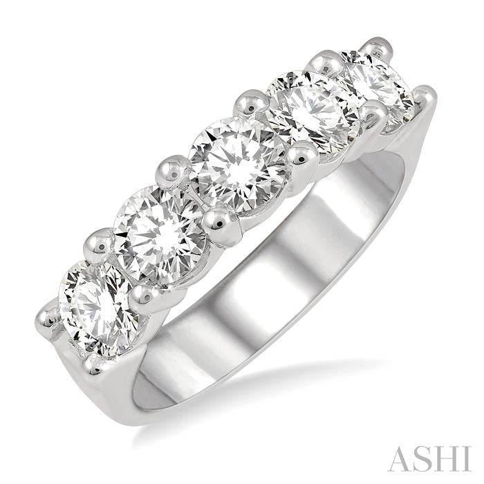 2 Ctw 5 Stone Round Cut Diamond Wedding Band in 14K White Gold