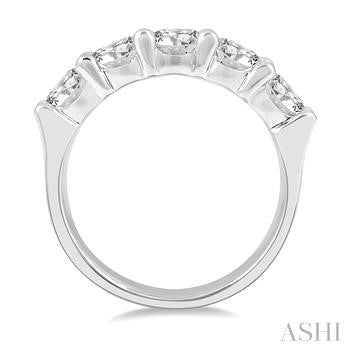 2 Ctw 5 Stone Round Cut Diamond Wedding Band in 14K White Gold
