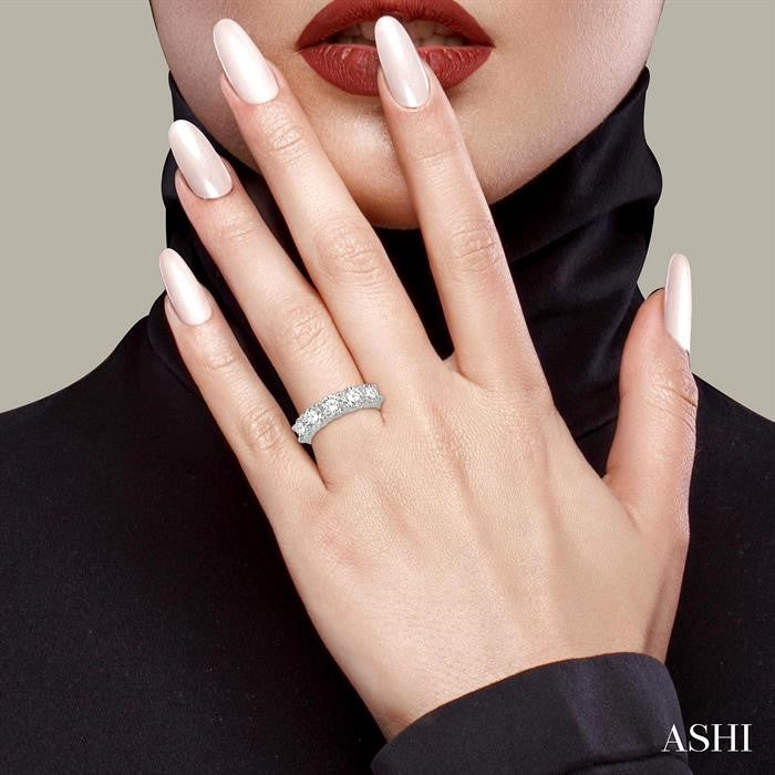 3 Ctw 5 Stone Round Cut Diamond Wedding Band in 14K White Gold