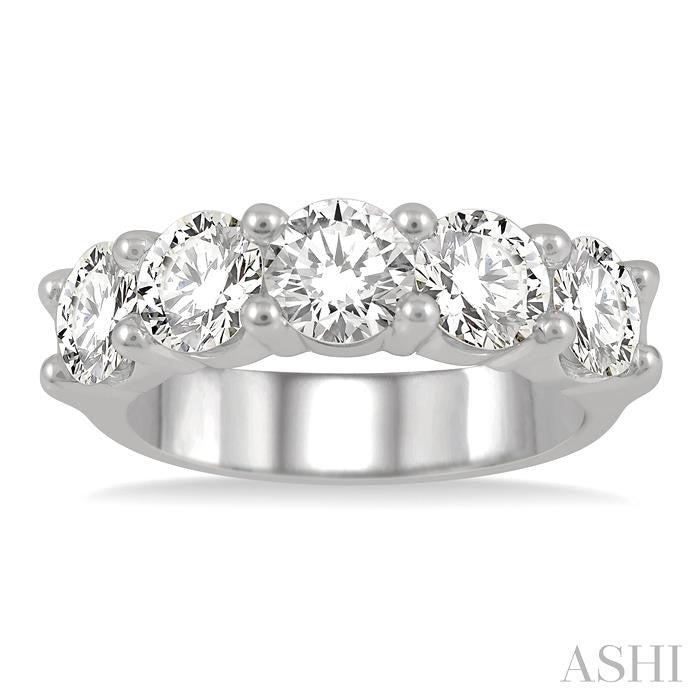 3 Ctw 5 Stone Round Cut Diamond Wedding Band in 14K White Gold