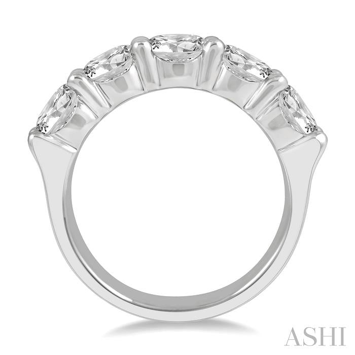 3 Ctw 5 Stone Round Cut Diamond Wedding Band in 14K White Gold