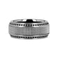 GAUNTLET Steel Chain Titanium Wedding Ring Polished Beveled Edges Set with Round Black Diamonds - 10mm