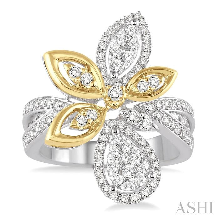 7/8 Ctw Round Cut Diamond Lovebright Ring in 14K White and Yellow Gold