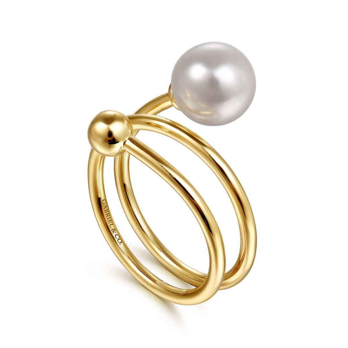 Gabriel & Co. 14K Yellow Gold Bujukan Beads and Pearl Bypass Ring