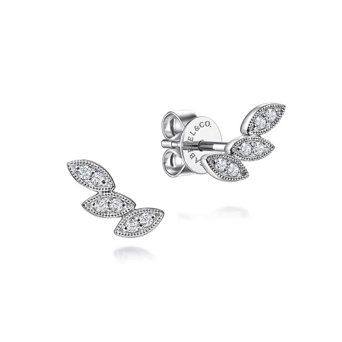 Gabriel & Co. Floral - 14K White Gold Diamond Leaf Shape Stud Earrings 1/10CTW